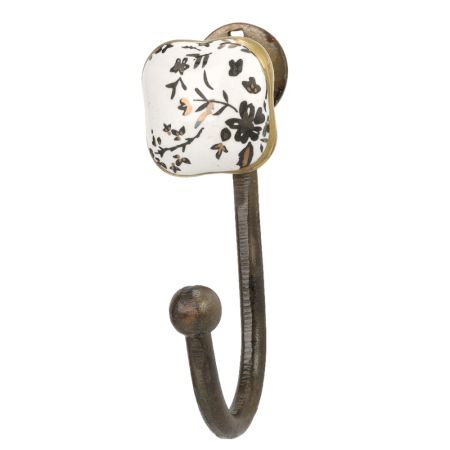 Golden Leaf Flower Square Ceramic Metal Hook Antique Fitting